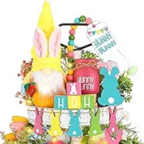 16 Solid Wood Pieces for Easter Tiered Tray Center Piece Decor with String Light - Picture 6 of 8